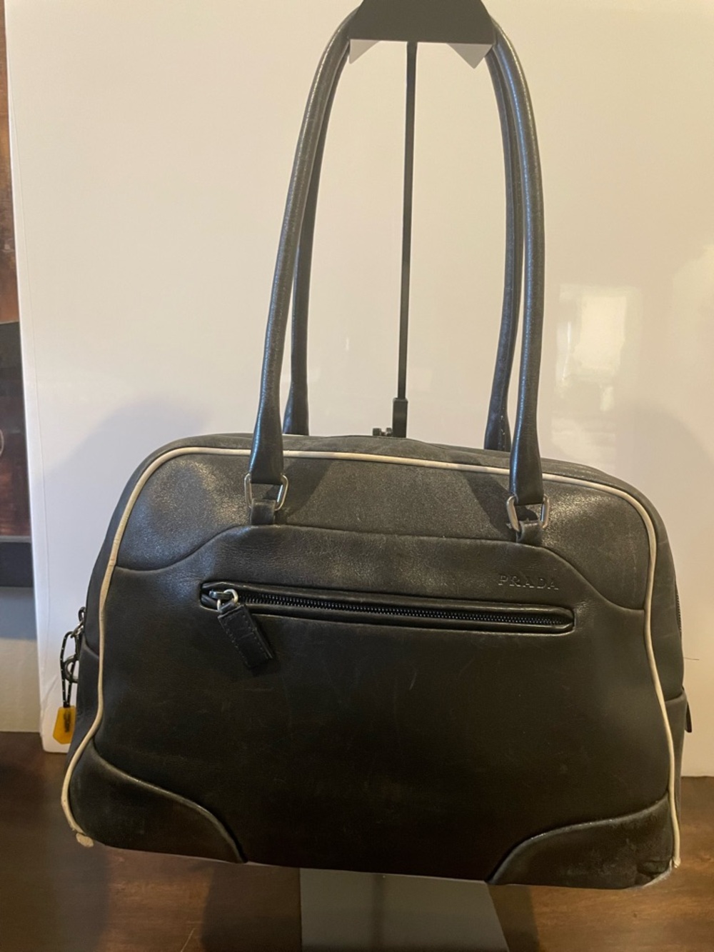 Prada Black Women's Tote Bag with Cream Trim
